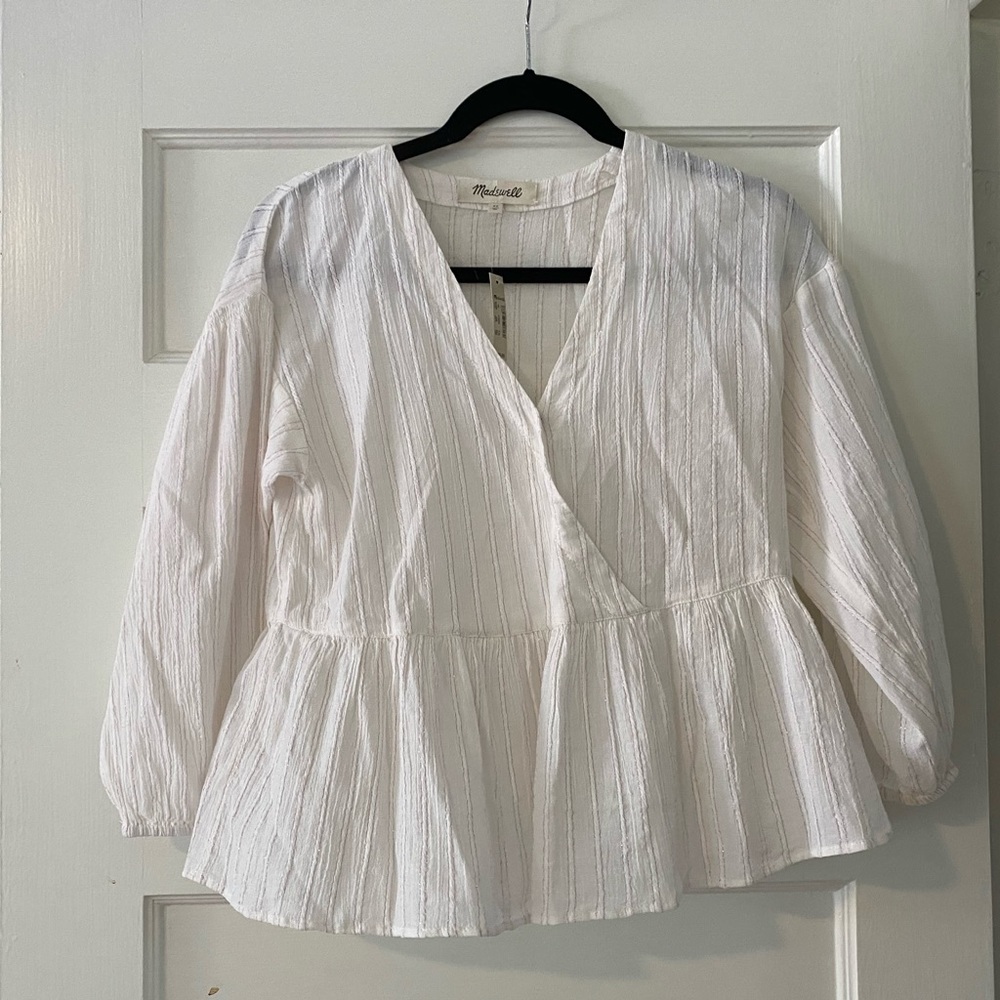 NWT Madewell Metallic Stripe Peplum Blouse